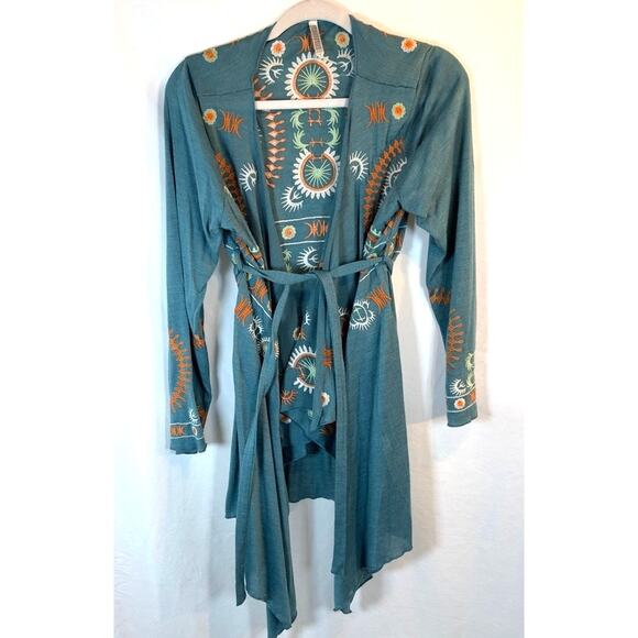 Boho Embroidered Open Front Duster Cardigan – Tribal Festival Vibes - Picture 2 of 8